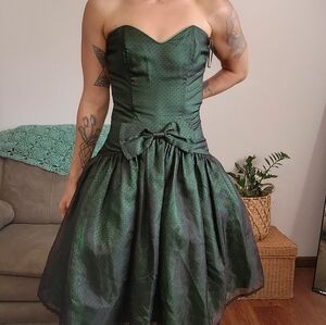 Gunne Sax Vintage Green Mesh Bow Mini Dress Size 5
